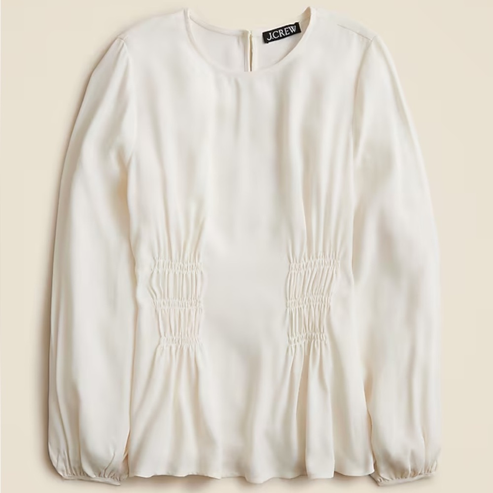 NWT White J. Crew Shirred-waist Top in Viscose Crepe